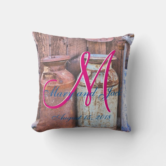 Milk Cans Vintage Metal Rustic Antique Monogram Cushion (Front)