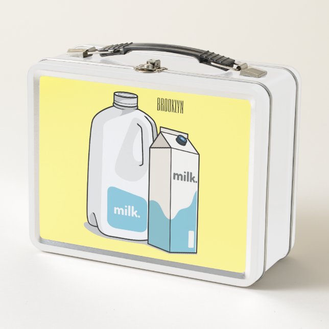 Milk cartoon illustration metal lunch box (Front)