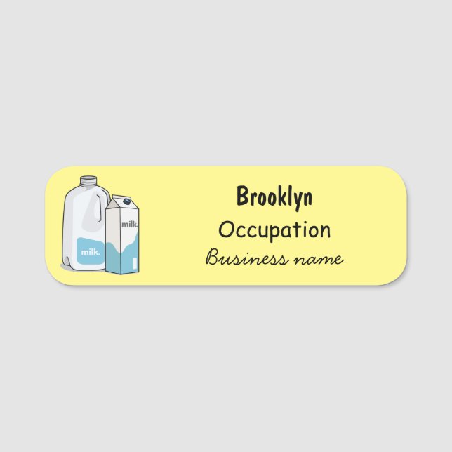 Milk cartoon illustration name tag (Front)