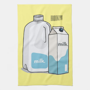 Milk cartoon illustration tea towel