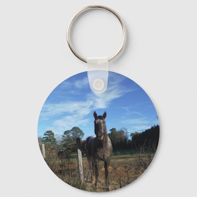 Milk Chocolate Brown Horse in Blue Key Ring (Front)