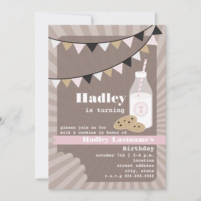 Milk & Cookies Birthday - Chocolate Chip Pink Invitation (Front)