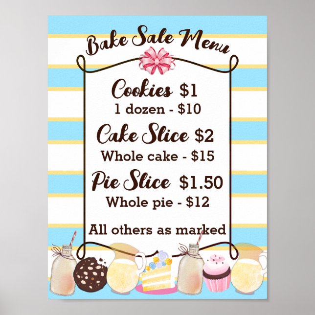 Milk cookies cake cupcake bake sale price menu poster (Front)