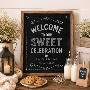 Milk & Cookies Chalkboard Birthday Welcome Poster
