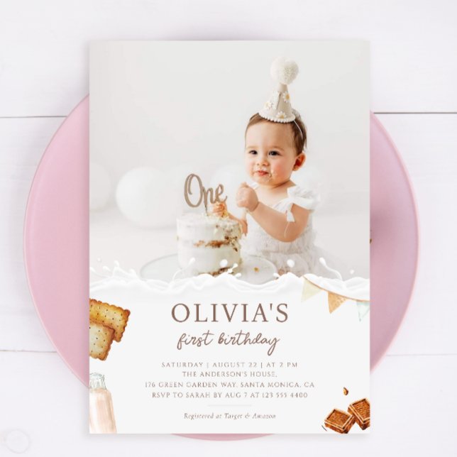 Milk & Cookies First Birthday Party Photo Invitation (Creator Uploaded)