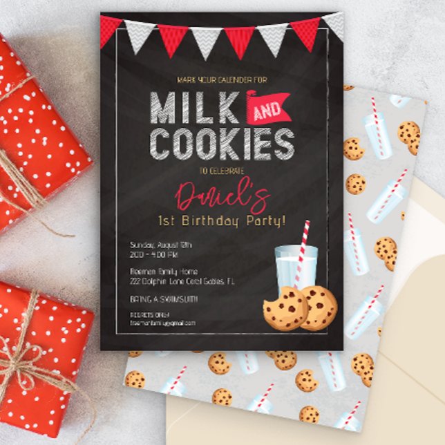 Milk & Cookies Vintage Blackboard Birthday Invitat Invitation (Creator Uploaded)