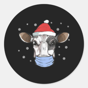 Milk Cow Santa Face Mask Dairy Christmas Classic Round Sticker