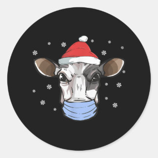 Milk Cow Santa Face Mask  Dairy Christmas Classic Round Sticker