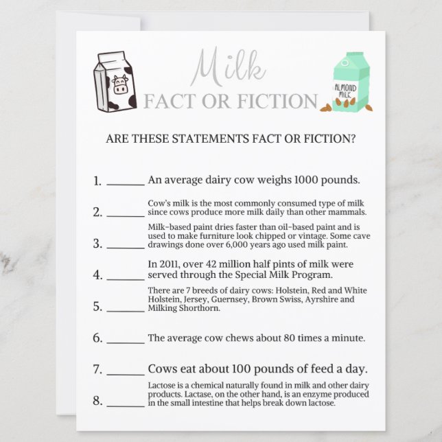 Milk Fact or Fiction Game (Front)