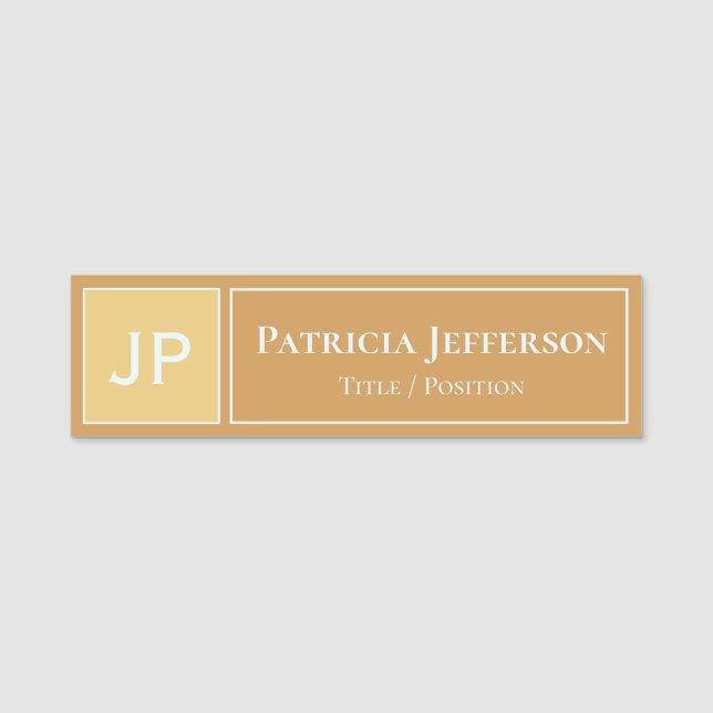 Milk & Honey Brown Tones: Professional Monogrammed Name Tag (Front)