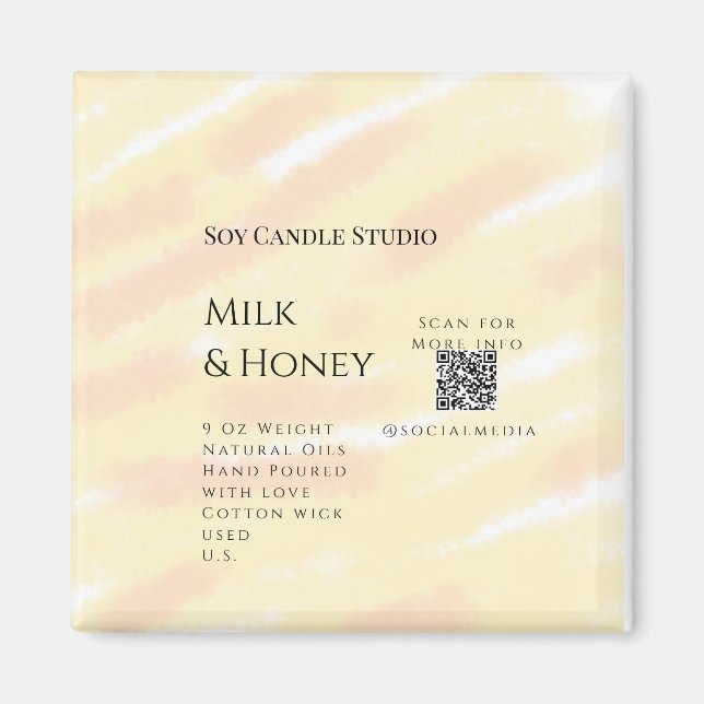 Milk honey soy candle business add q r code tex magnet (Front)