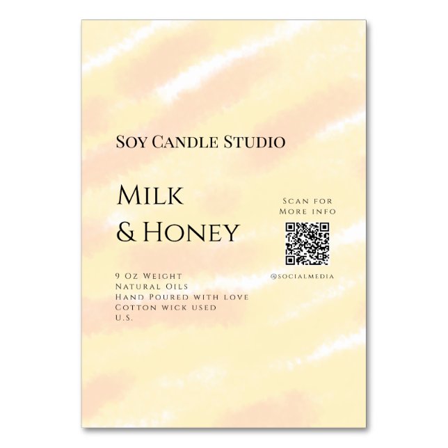 Milk honey soy candle business add q r code tex table number (Front)