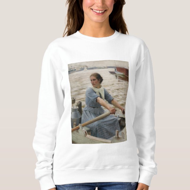 Milk Maid on a Rowing Boat (by Albert Edelfelt) Sweatshirt (Front)