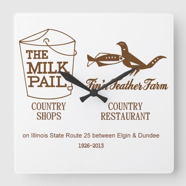 Milk Pail and Fin'n Feather Farm, Dundee Township, Square Wall Clock (Front)