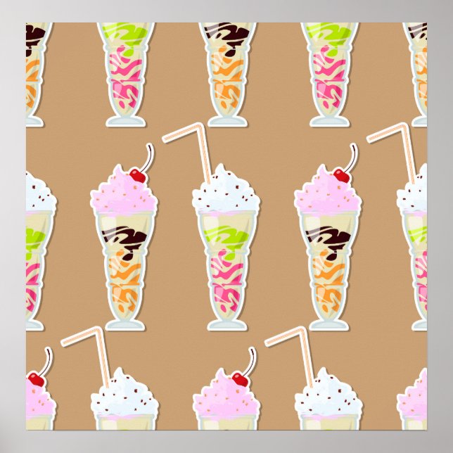 Milk Shake Fun Design on Tan Poster (Front)