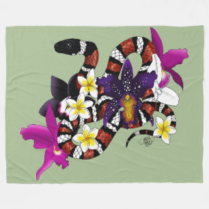 Milk Snake Exotic Floral Green Fleece Blanket