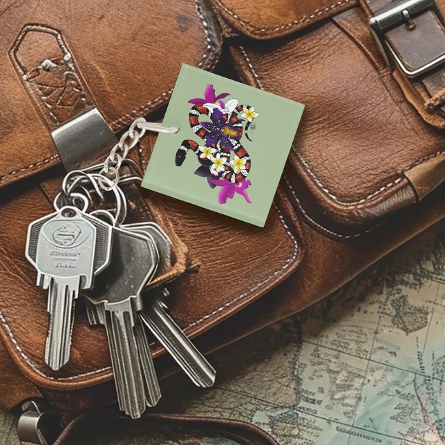 Milk Snake Exotic Floral Green Key Ring (Creator Uploaded)