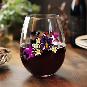 Milk Snake Exotic Floral Green Stemless Wine Glass