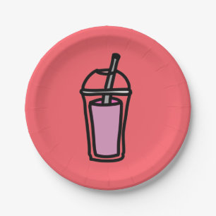Milk Tea pink bubble tea Paper Plate