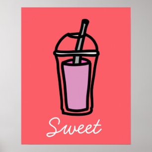 Milk tea pink bubble tea poster