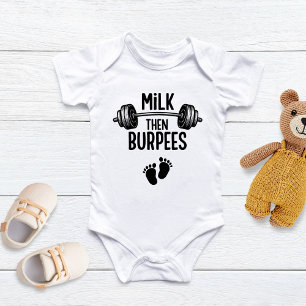 Milk then Burpees, Funny Baby, CrossFit Baby Baby Bodysuit
