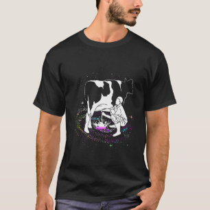 Milking Cow In Space Galaxy Dream For Milky Way T-Shirt