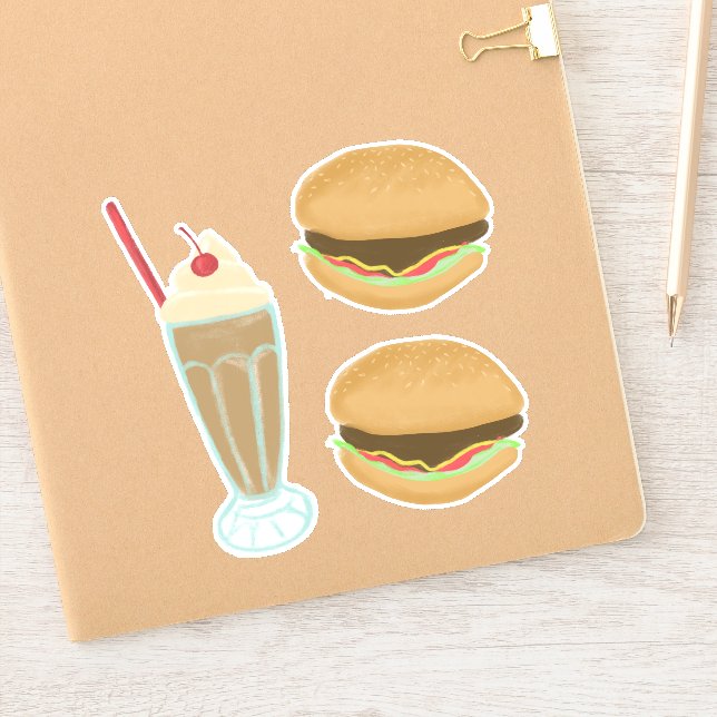 Milkshake and 2 Hamburger Drawing Art (Notebook)