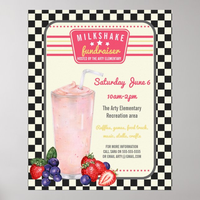 milkshake fundraiser diner menu Flyer  poster (Front)
