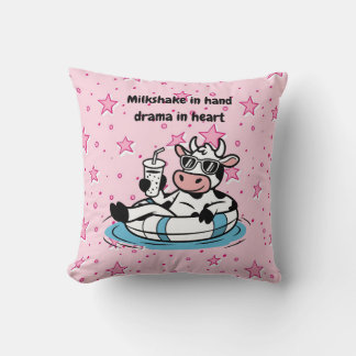 Milkshake in Hand, Drama in Heart | Cool Cow Decor Cushion