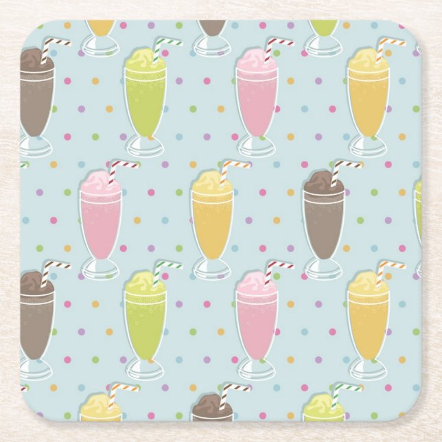 Milkshake Pattern Square Paper Coaster (Front)