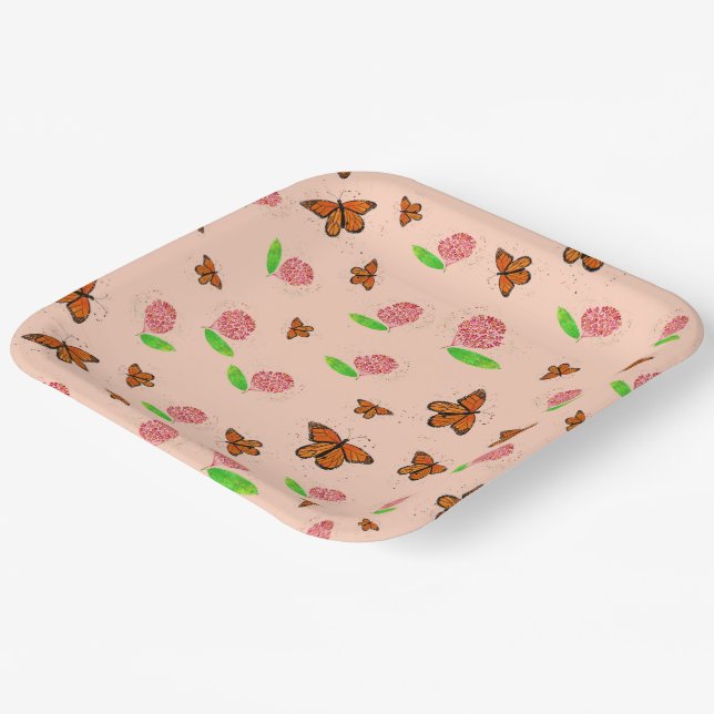 Milkweed and Monarch Butterfly Plates (Angled)