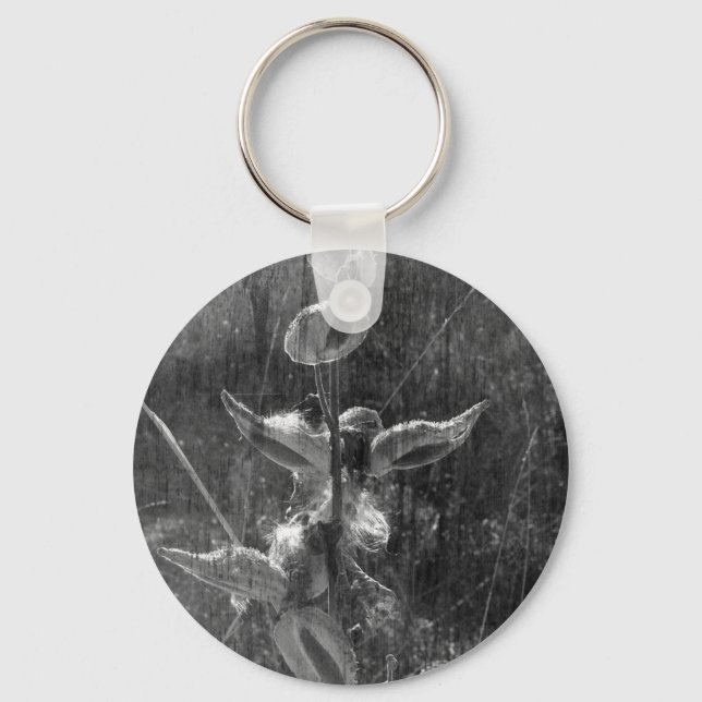 Milkweed Black and White Grunge Key Ring (Front)