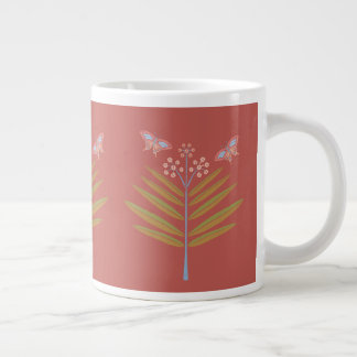 Milkweed & Butterflies 20os, Pink, Coral, Green Large Coffee Mug