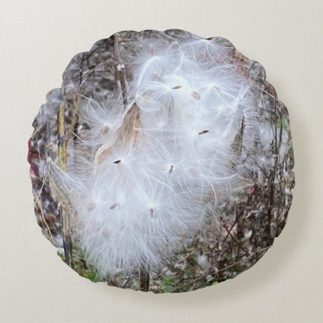 Milkweed Seeds and Silk Round Cushion (Front)