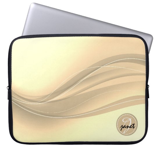 Milky Caramel Modern Waves Monogram Laptop Sleeve