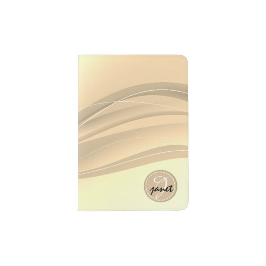 Milky Caramel Modern Waves Monogram Passport Holder