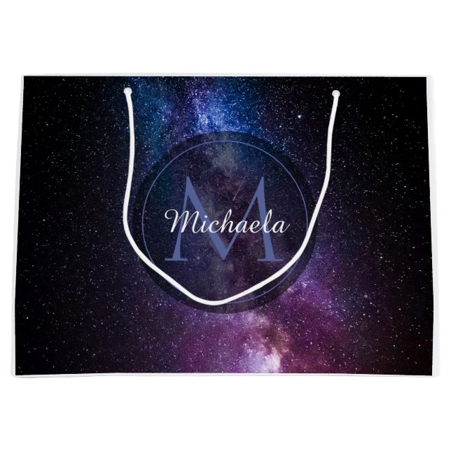 Milky way bright colors personalizable monogram large gift bag (Front)