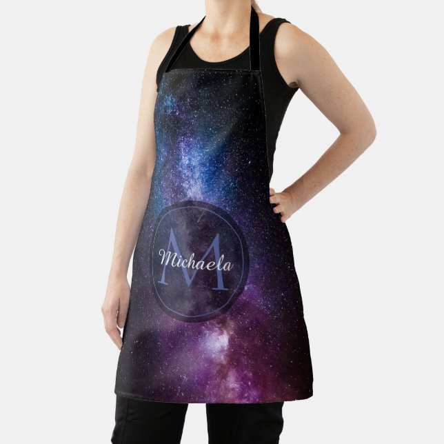 Milky way bright colours personalizable monogram apron (Insitu)