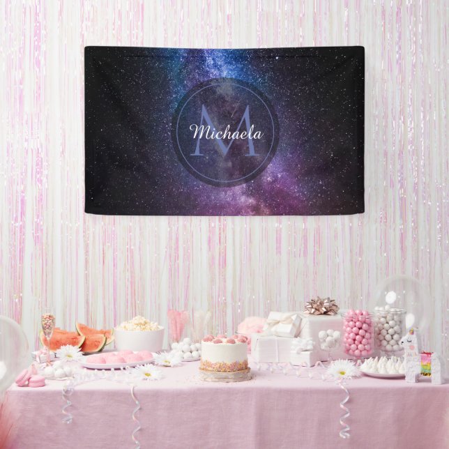 Milky way bright colours personalizable monogram banner (Party)