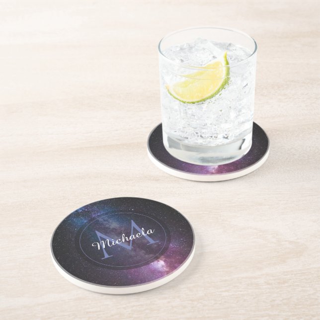 Milky way bright colours personalizable monogram coaster (Side)