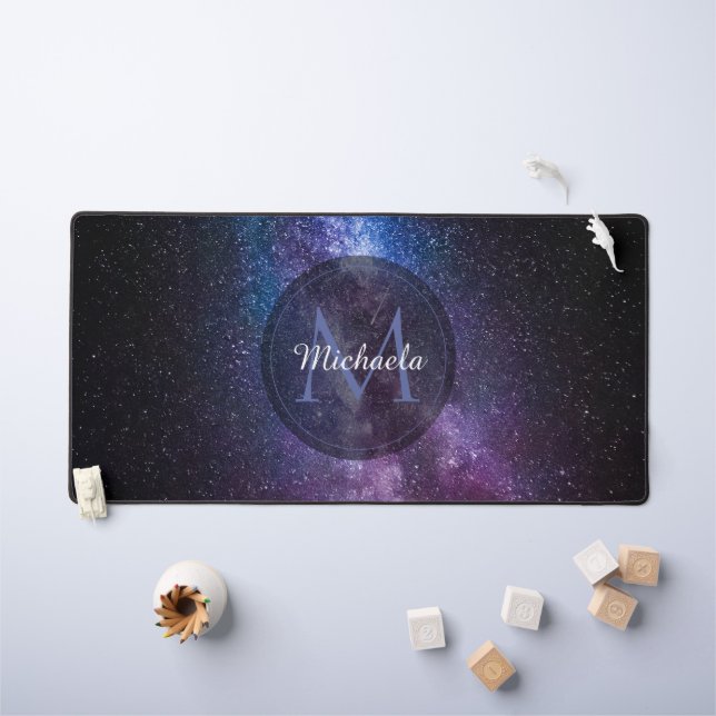 Milky way bright colours personalizable monogram desk mat (Kids Table)