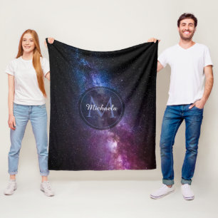 Milky way bright colours personalizable monogram fleece blanket