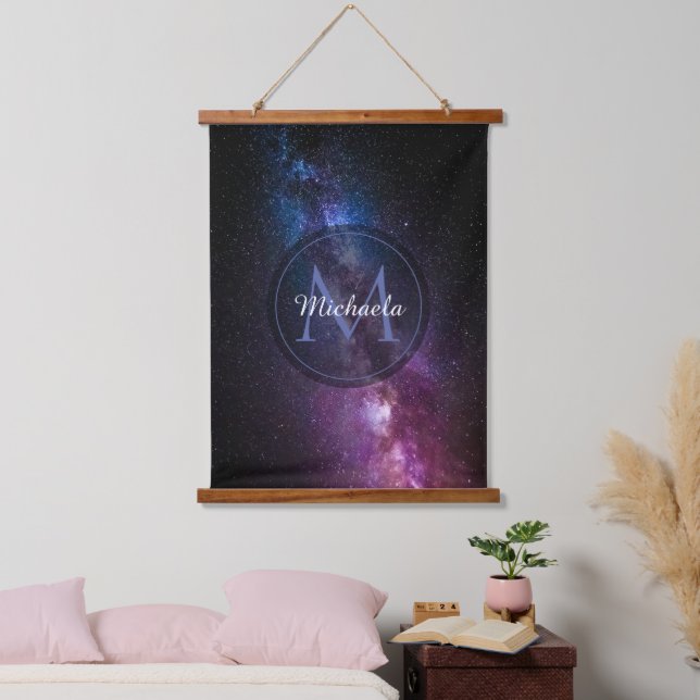 Milky way bright colours personalizable monogram hanging tapestry (Bedroom)