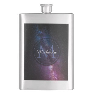 Milky way bright colours personalizable monogram hip flask