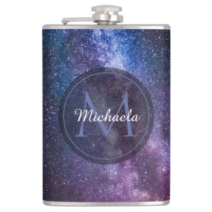 Milky way bright colours personalizable monogram hip flask