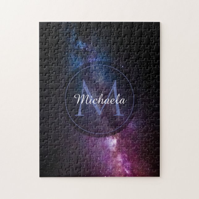 Milky way bright colours personalizable monogram jigsaw puzzle (Vertical)