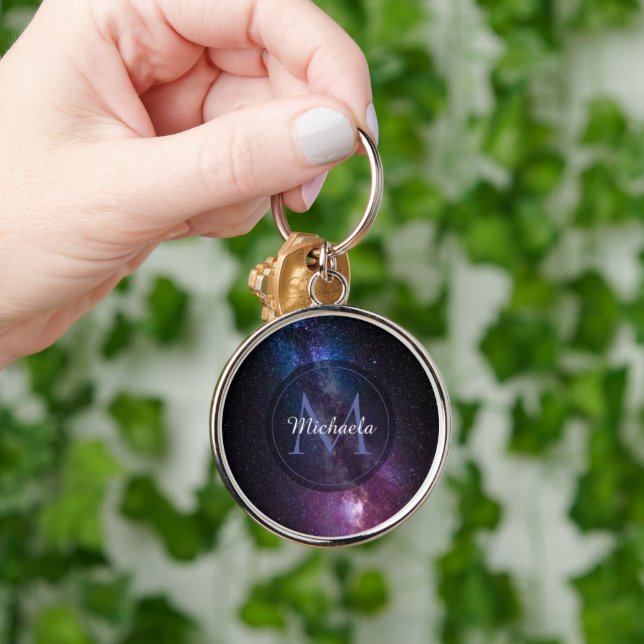 Milky way bright colours personalizable monogram key ring (Hand)