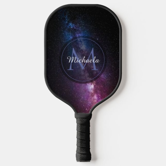 Milky way bright colours personalizable monogram pickleball paddle (Front)