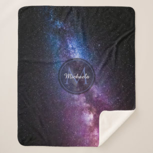 Milky way bright colours personalizable monogram sherpa blanket