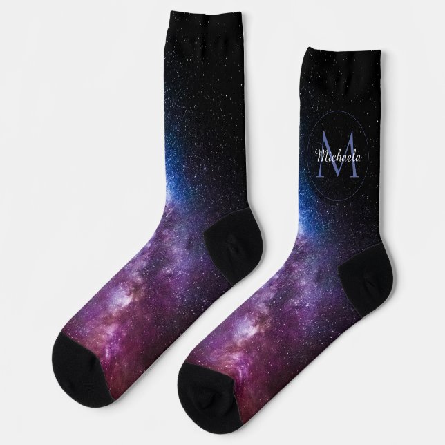 Milky way bright colours personalizable monogram socks (Left)